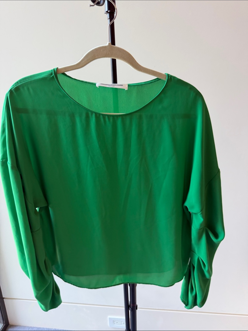 Amanda Uprichard Emerald Green Blouse with Draped Sleeves